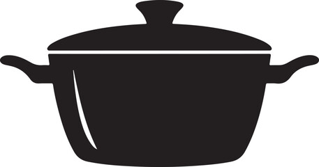 Black Vector Silhouette of a Cooking Pot with Lid on White Background