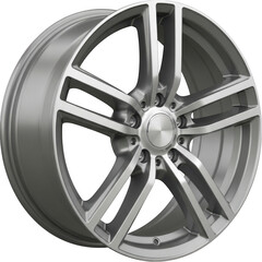 Obraz premium Sleek silver alloy wheel with five split spokes and brushed metal finish transparent background