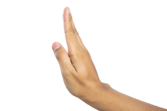 Human Hand Raised in a Stop Gesture Against halt warning isolated on a transparent background