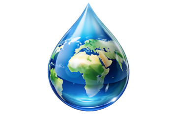 Earth Globe within a Water Droplet on Background planet world isolated on a transparent background
