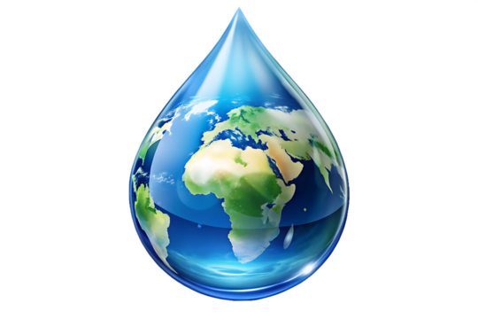 Earth Globe within a Water Droplet on Background planet world isolated on a transparent background