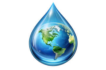 Earth Globe within a Water Droplet on Background planet world isolated on a transparent background