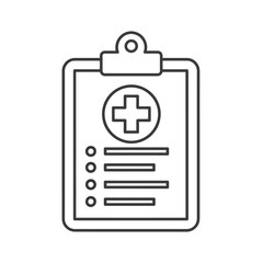 Medical clipboard icon with cross symbol and list isolated on white background