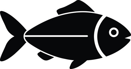Black simple fish silhouette vector, aquatic animal icon design, minimalist sea life illustration, marine fish symbol isolated