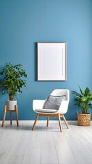 Modern living room mockup with plants and chair