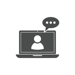 Laptop with a chat bubble and person icon isolated on white background