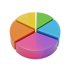 Obraz premium Colorful 3d pie chart divided into five segments isolated on transparent background