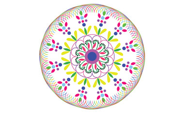 Colorful floral mandala design art on white background