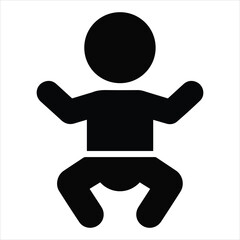 Simple silhouette icon of a baby in a diaper with arms raised facing upward
