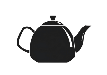 A simple, dark silhouette of a tea kettle against a black background.