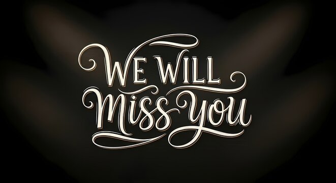 Elegant farewell message design with ornate we will miss you text on dark background for card or poster
