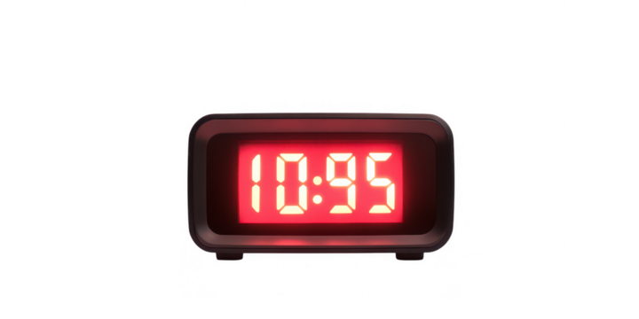 Digital clock showing time on display on transparent png background