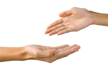 Two Open Hands Reaching Towards Each Other Isolated on giving isolated on a transparent background