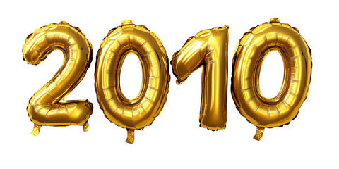 Golden number balloons forming 2010 on transparent png background