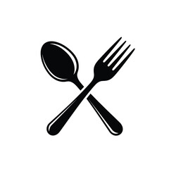 Crossed fork and spoon isolated on white background