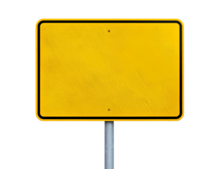 Blank Rectangular Yellow Road Sign with Rounded Corners, isolated on transparent background.
