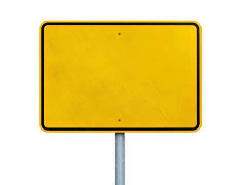Blank Rectangular Yellow Road Sign with Rounded Corners, isolated on transparent background.