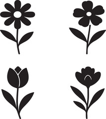 Black Minimalist Flower Silhouettes Icons