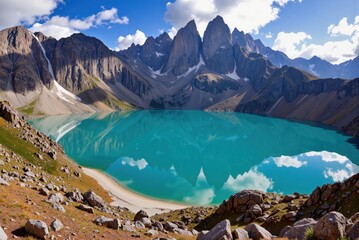 Obraz premium a beautiful lake surrounded by mountains and rocks