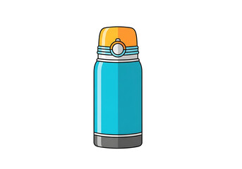 A simple, vibrant illustration of a teal-colored insulated water bottle with an orange lid.