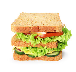 Tasty sandwich with ham, cheese and vegetables isolated on white