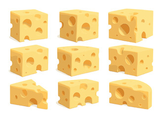 Nine swiss cheese blocks with holes on a gradient background