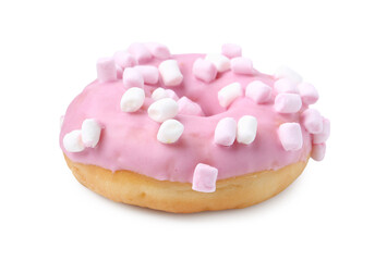 One delicious donut with marshmallows isolated on white