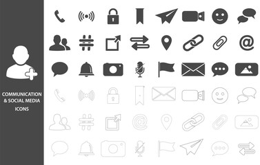 Communication & Social Media: Solid Glyph Icons