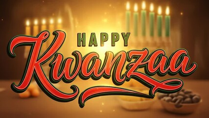 Celebratory kwanzaa candles flicker with glow and festive decorations in warm golden light - Powered by Adobe