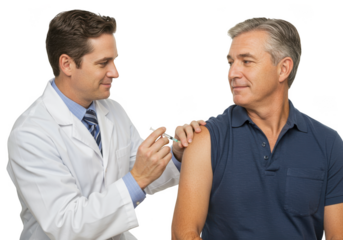 Doctor administering vaccine injection to patient s upper arm isolated on transparent background