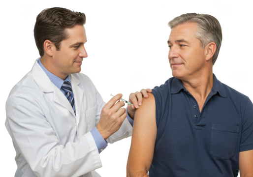 Doctor administering vaccine injection to patient s upper arm isolated on transparent background