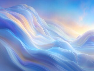 Fototapeta premium A captivating abstract landscape featuring soft, undulating waves in pastel hues, blending seamlessly into a serene sky, evoking tranquility and a sense of calm