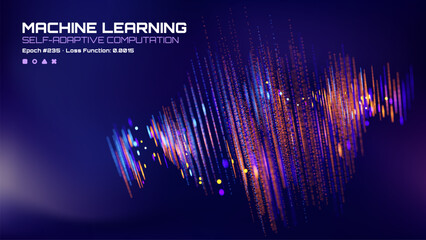 Machine learning self-adaptive computation abstract concept with digital graphic displaying data points, perfect for tech background. © hiten666