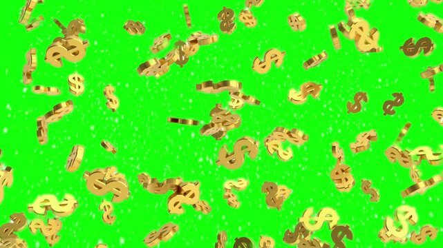 3D Falling Dollar Bills Money Rain Animation on Green Screen, Chroma Key Background