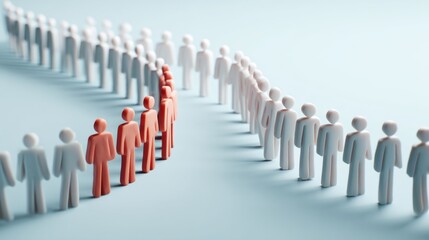 A group of miniature figures is arranged in a winding line, with a few highlighted to showcase diversity and inclusion in a modern context. The figures vary in colors, symbolizing unity.