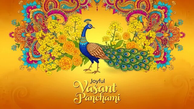 Vibrant Peacock illustration celebrating colorful vasant panchami festival traditions