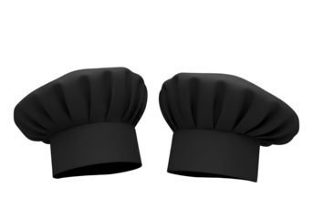 Professional Chef Hats: Two Black Toque Cooking Hats for Culinary Professionals Isolated on Transparent Background