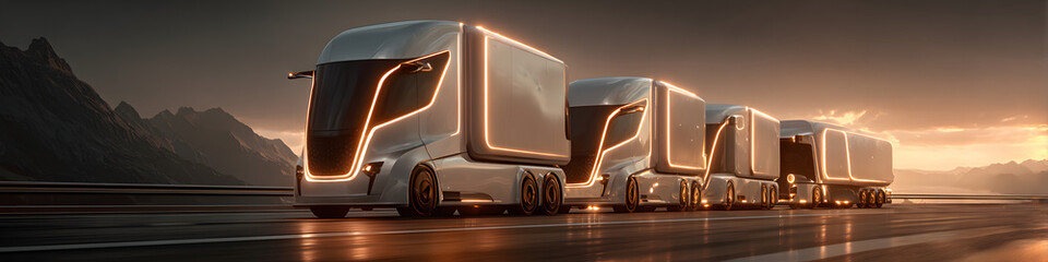 Autonomous Trucks. Futuristic Logistic Fleet on Highay with Self Driving Syste for Cargo Delivery Autonoy