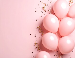 Pastel pink balloons and confetti