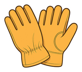 Obraz premium Illustrated yellow work gloves with seam details on brown background