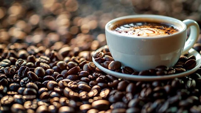 coffee beans and a cup of coffee. Selective focus. nature.