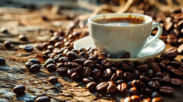 coffee beans and a cup of coffee. Selective focus. nature.