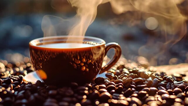 coffee beans and a cup of coffee. Selective focus. nature.