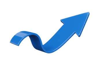 Blue arrow pointing upwards  isolated on transparent background