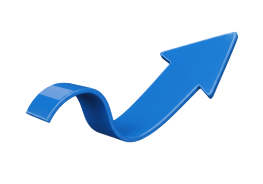 Blue arrow pointing upwards  isolated on transparent background