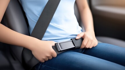Safety First: Close-Up of Hands Fastening Seat Belt in Car for Secure Travel Experience