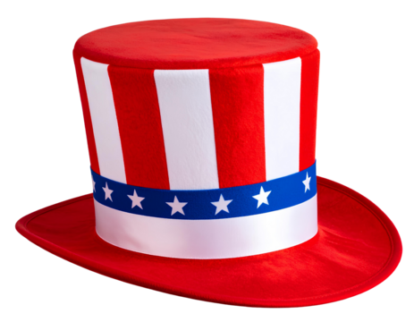 Uncle Sam Style American Top Hat, isolated on transparent background.