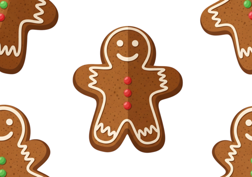 Festive gingerbread men cookies create a cheerful holiday pattern on a black background.