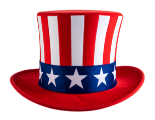 Uncle Sam Style American Top Hat, isolated on transparent background.