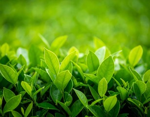 Obraz premium Lush green tea leaves close-up